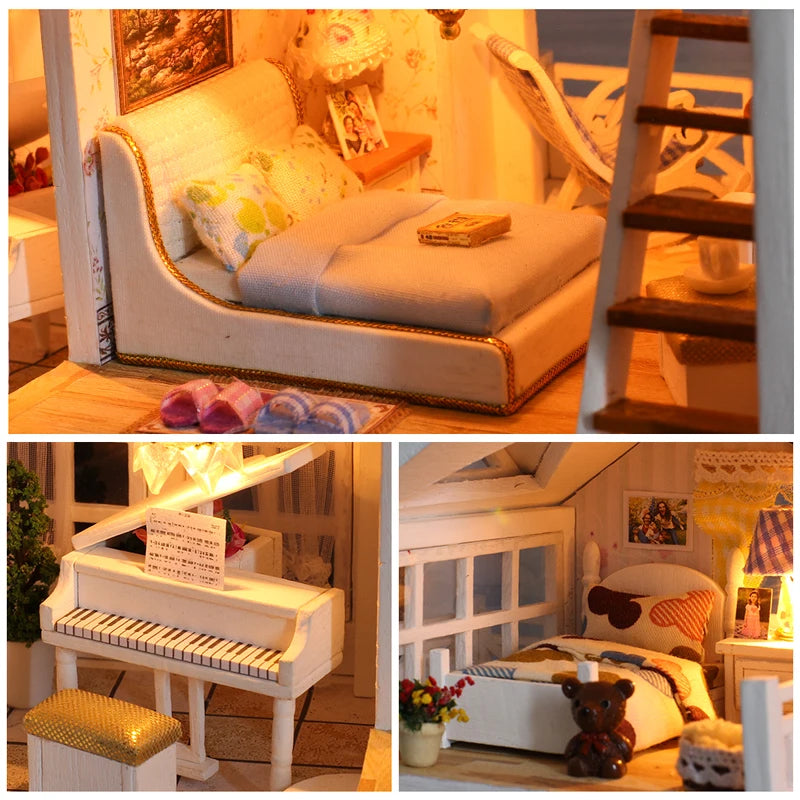 DIY Dollhouse Wooden doll Houses Miniature Doll House Furniture Kit Casa Music Led Toys for Children Birthday Gift