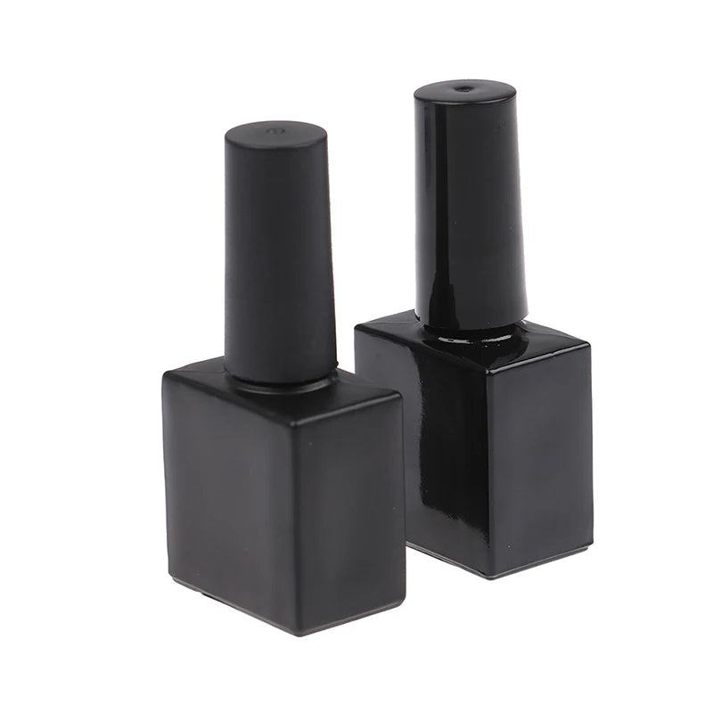 10ml Empty UV Black Square Nail Polish Bottle + Small Brush Nail Art Container Glass Nail Oil Bottles