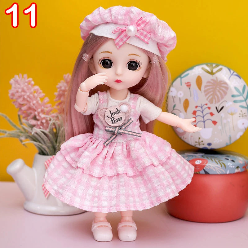 New 16 cm BJD Mini FASHION Toy DOLL With Clothes MINIATUR Kids Dolls Girls Baby Beautiful Dress Up 1/12 Birthday Gifts 3D Eyes