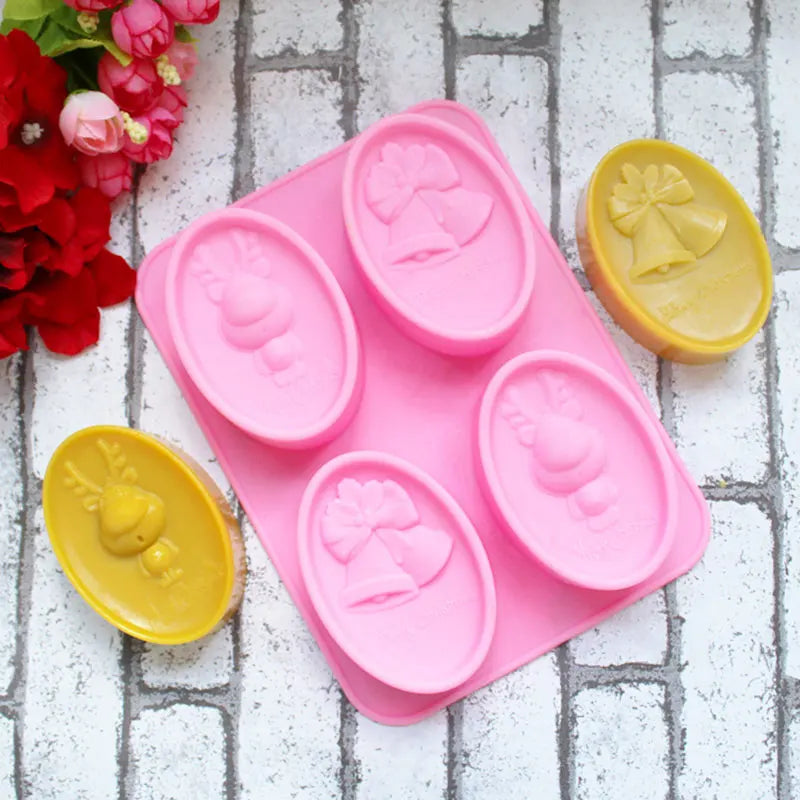 2/4 Cavity Handmade Silicone Molds For Soap 3d Christmas Deer Bell Soap Molds DIY Soap Making Candle Craft Form