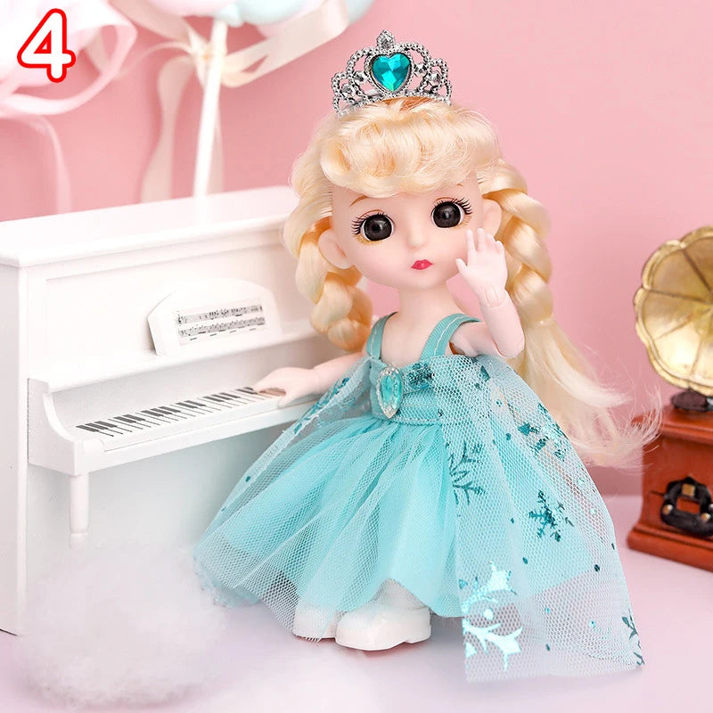 New 16 cm BJD Mini FASHION Toy DOLL With Clothes MINIATUR Kids Dolls Girls Baby Beautiful Dress Up 1/12 Birthday Gifts 3D Eyes