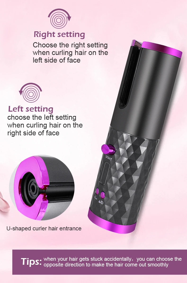 Automatic Hair Culers 3 Color Option USB Charging Portable Wireless Rotate Hair Curler Auto Hair Curling Iron Anti Scalding