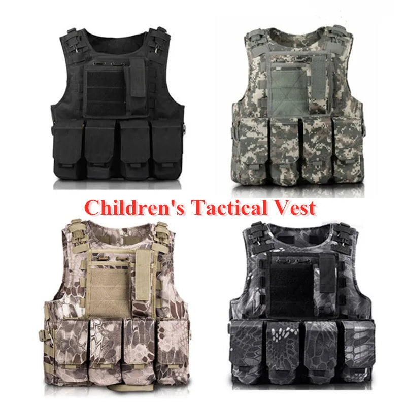 Children Outdoor CS Shooting Protection Gear Vest Kid Hunting Hiking Training Camping Hunting Multi-function Tactical Waistcoat