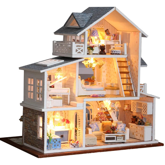 DIY Dollhouse Wooden doll Houses Miniature Doll House Furniture Kit Casa Music Led Toys for Children Birthday Gift