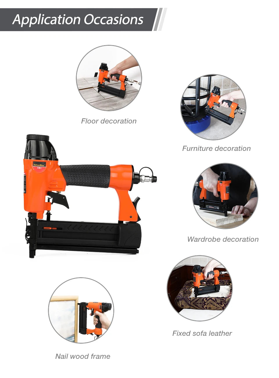 ValueMax 2 in1 Air Nail Gun Furniture Brad Nailer Pneumatic Gun Wood Frame Stapler Pneumatic Tool Power Tools with 400pc Staples