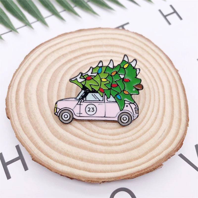 Cartoon Christmas Gift Tree Car Cup Sock Coffee Enamel Brooch Alloy Badge Denim Clothes Backpack Pin Cute Sweet Woman Jewelry