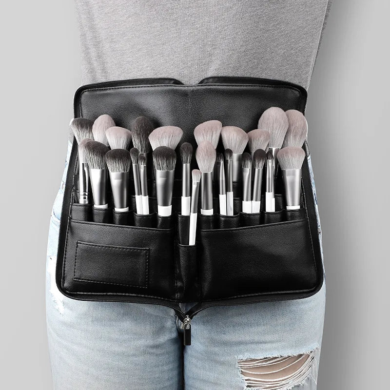 Artist Professional Makeup Brush Waist Bag Large Capacity PU Cosmetic Pack Portable Multi Pockets Bag with Belt Strap