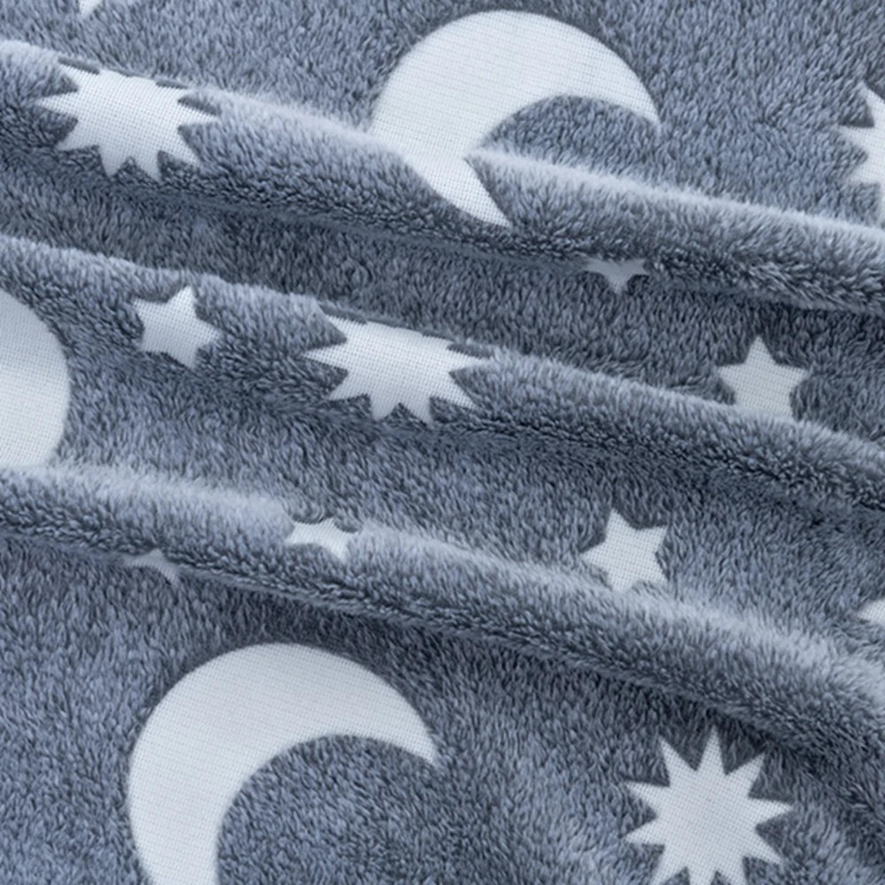 Inyahome Glow in The Dark Throw Blanket Super Soft Fuzzy Fluffy Plush Fleece Decorated with Stars and Moon of Healing Best Gift