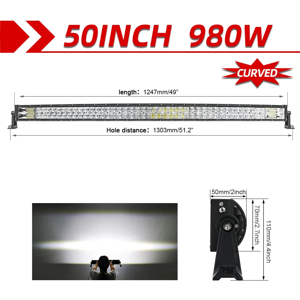 CO LIGHT 52" 12V 24V Offroad Led Light Bar Spot Flood Combo Beam 110000LM Led Bar 2-Row Led Work Light Bar for Car 4WD Truck SUV