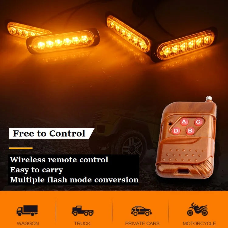 4 In 1 Amber Truck LED Strobe Flash Dash Emergency Warning Light 12V Wireless Car Emergency Flashing Light For Truck Trailer SUV