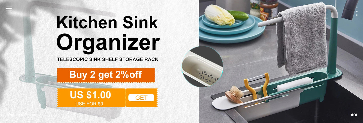 Kitchen Sink Organizer Telescopic Sink Shelf Drainer Rack Storage Basket Soap Sponge Storage Towel Rack Adjustable Sink Tool