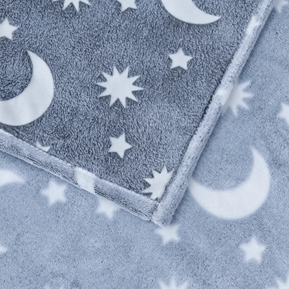 Inyahome Glow in The Dark Throw Blanket Super Soft Fuzzy Fluffy Plush Fleece Decorated with Stars and Moon of Healing Best Gift