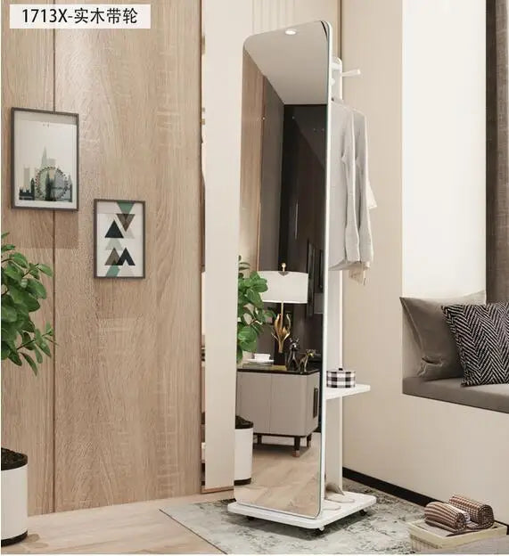 Full-length mirror, hanger, one-piece full-length mirror, household rotating floor mirror, coat rack with jewelry cabinet