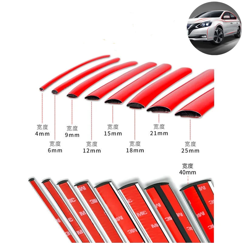 3M /5M DIY Car Bumper Self-adhesive red Decorative Strip Thickened PVC Material To Prevent Body Scratches Decorate Car Accessory