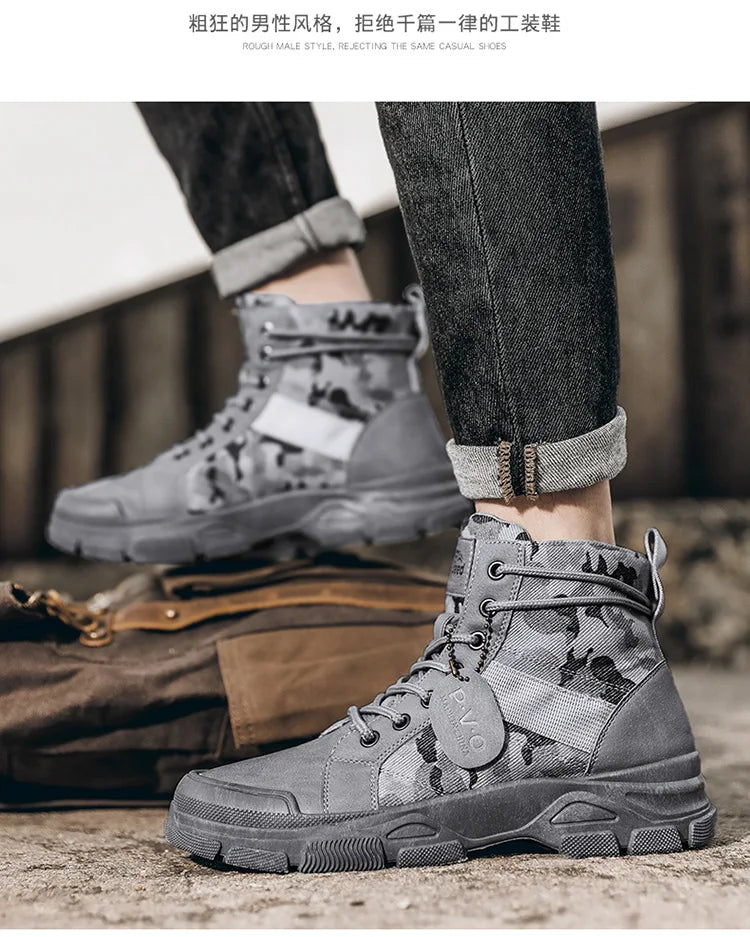 Autumn NewBoots for Men Camouflage Desert Boots High-top Sneakers Non-slip Work Shoes for Men Buty Robocze Meskie