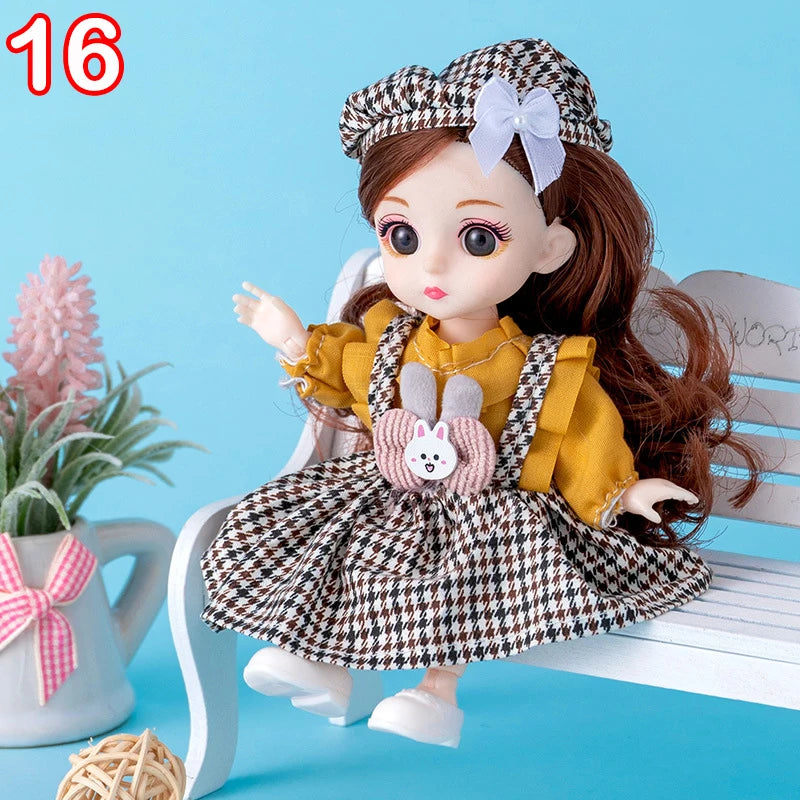 New 16 cm BJD Mini FASHION Toy DOLL With Clothes MINIATUR Kids Dolls Girls Baby Beautiful Dress Up 1/12 Birthday Gifts 3D Eyes