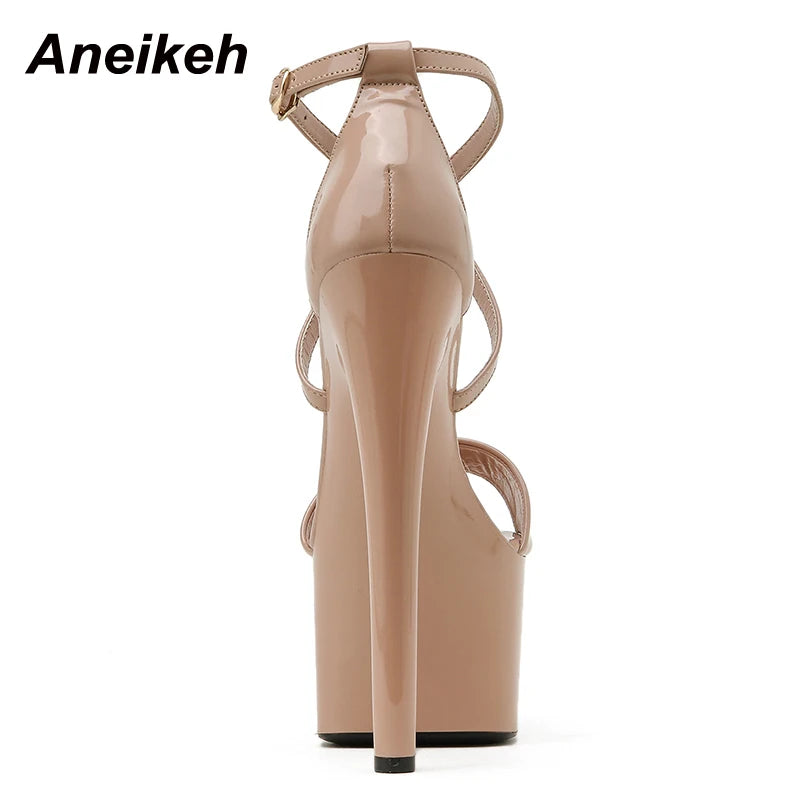 Aneikeh Summer Fashion Platform Cross-Tied PU Modern Sandalias Peep Toe Thin Heels Sandals Women 2024 Classics Rome Solid Black