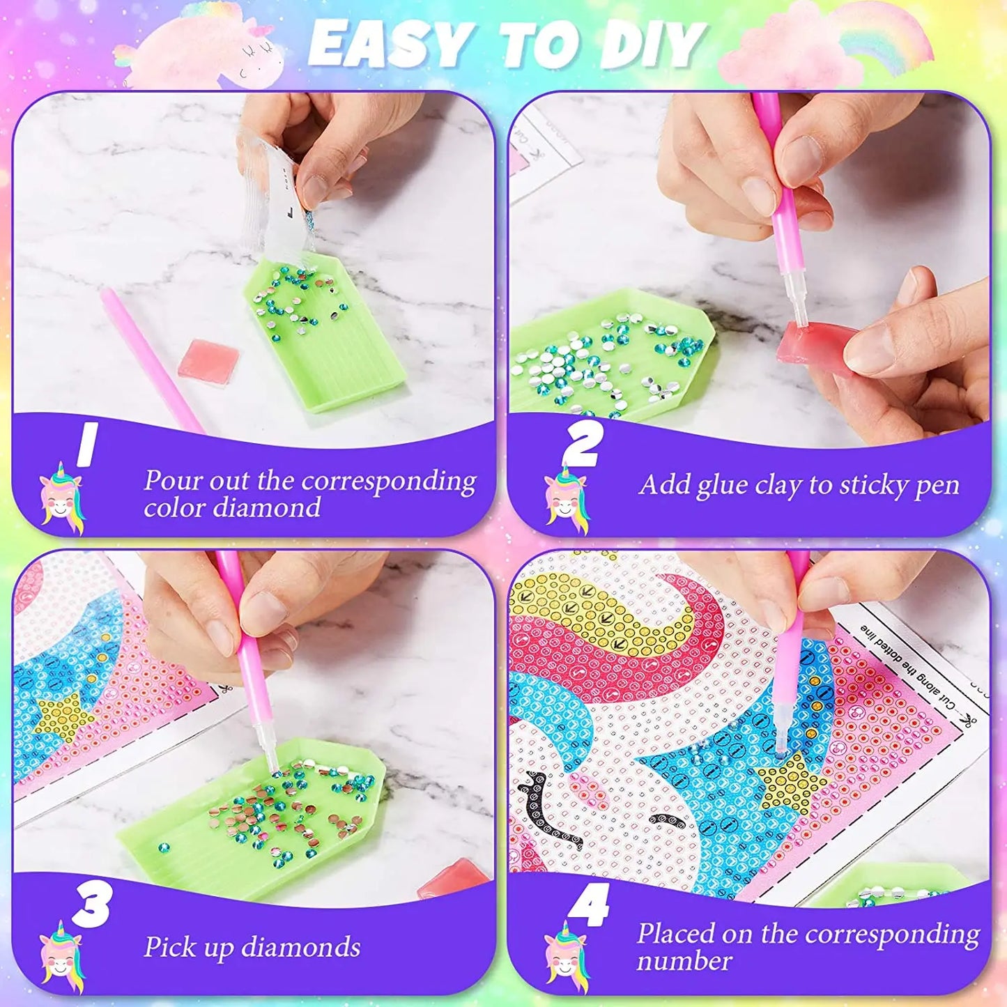 Christmas 5D Diamond Painting Kits for Kids for Children Beginners Art Crafts Unicorn Diamond Embroidery Home Wall Decoration