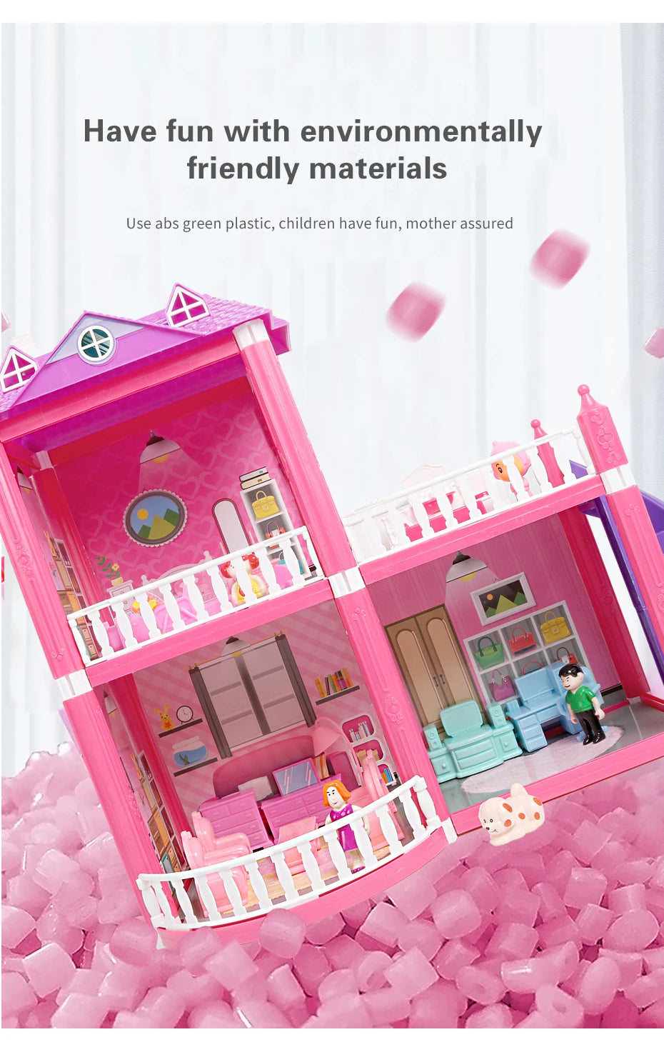 Baby DIY Doll house Toys Pink Assemble Princess Villa Handmade Construction Casa Miniature Furniture Dollhouse For Children Gift