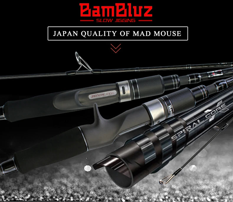 MADMOUSE BamBluz Japan Full Fuji Parts 3 Section Portable Slow Jigging Rod 1.9M Shipping/casting Corss Carbon Ocean Boat Rod