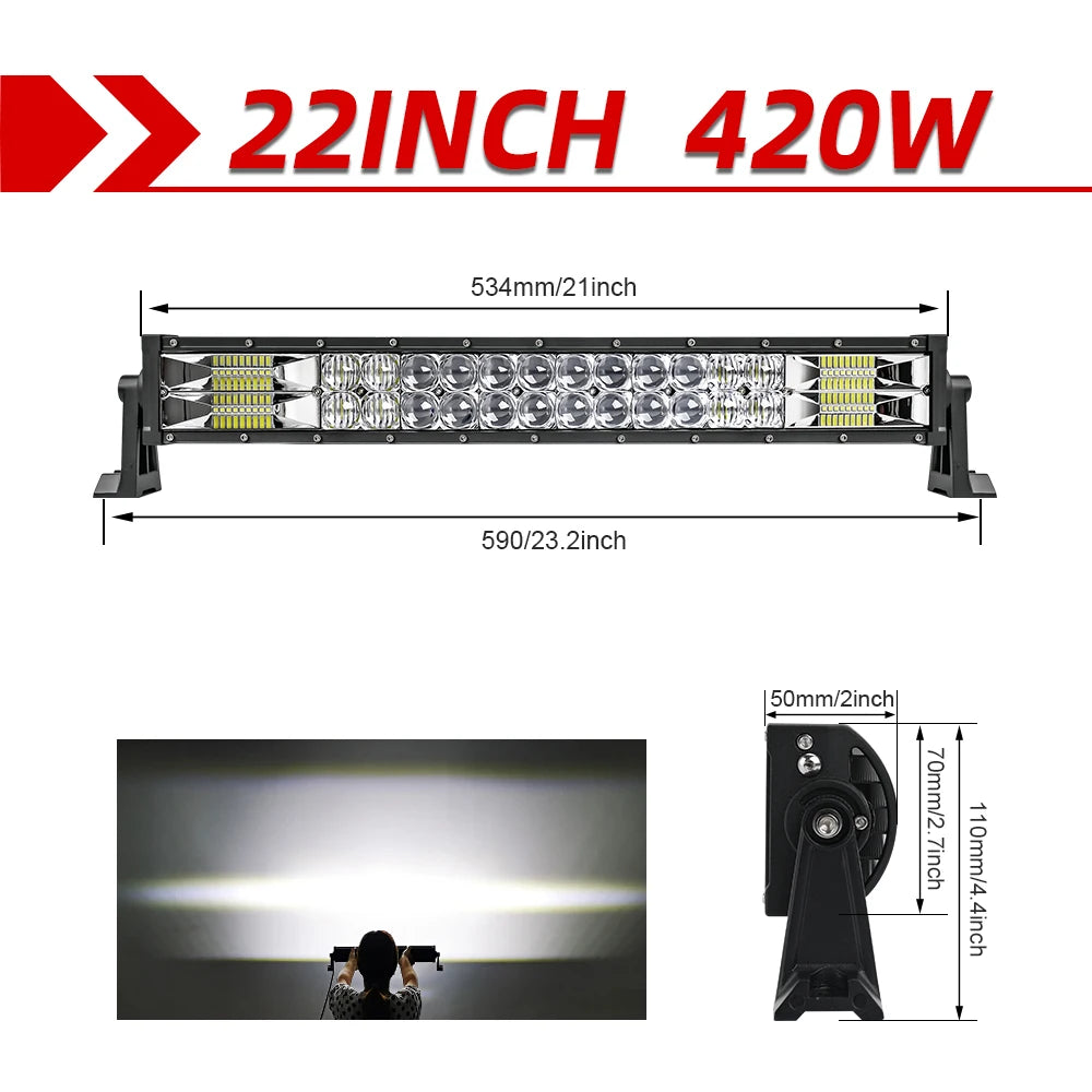 CO LIGHT 52" 12V 24V Offroad Led Light Bar Spot Flood Combo Beam 110000LM Led Bar 2-Row Led Work Light Bar for Car 4WD Truck SUV