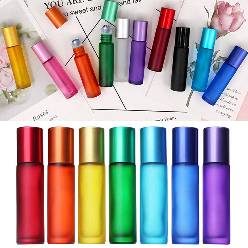 5/10/50pcs 10ml Roll On Bottle Thick Frosted Glass Perfume Bottle Refillable Empty Roller Essential Oils Vials