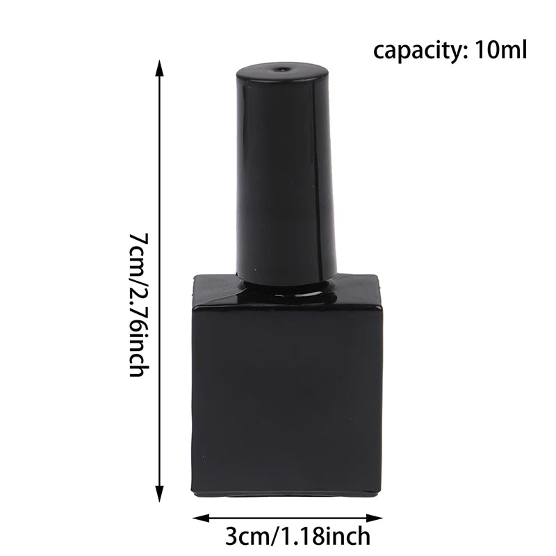 10ml Empty UV Black Square Nail Polish Bottle + Small Brush Nail Art Container Glass Nail Oil Bottles