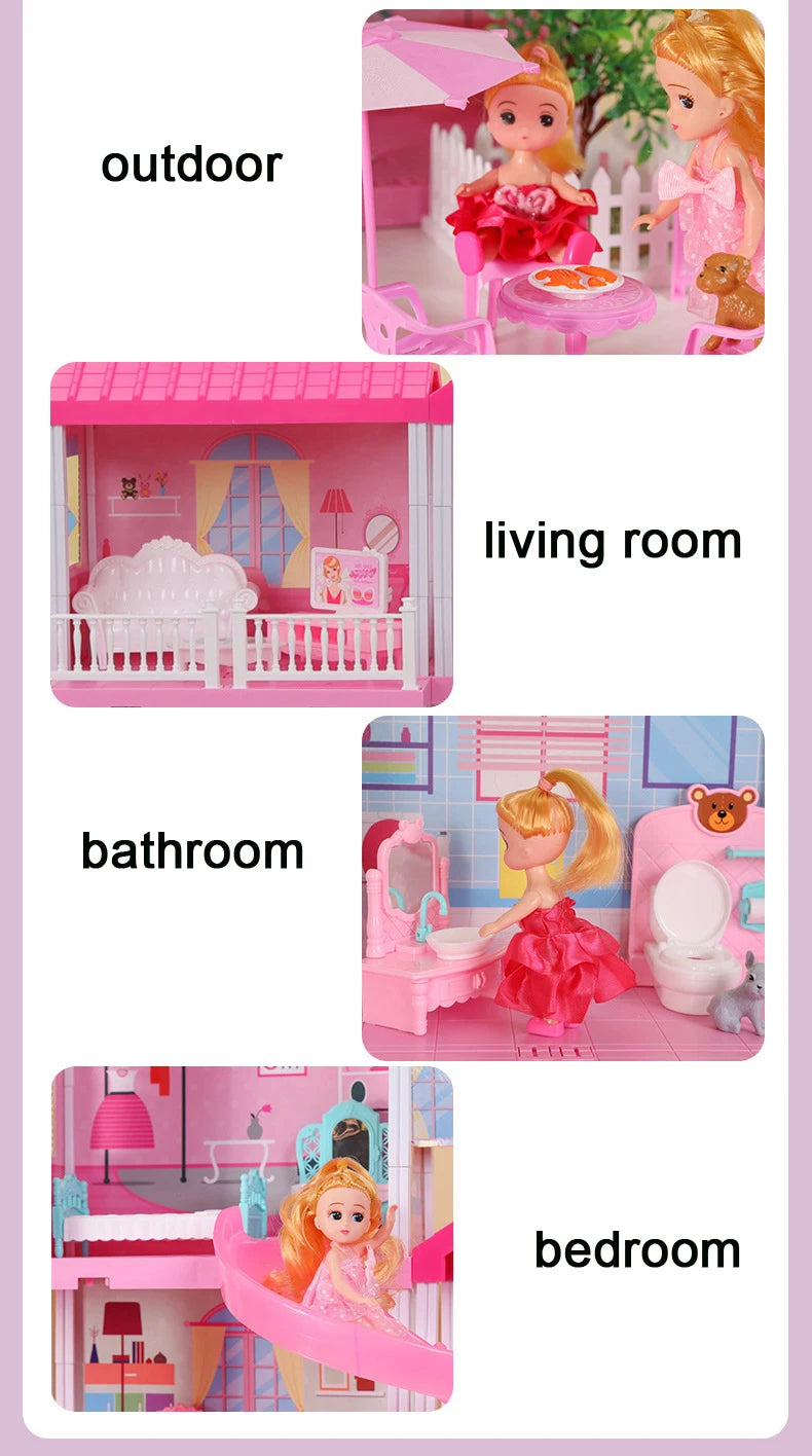 QWZ New Baby DIY Doll House Girls Pretend Toy Handmade Castle Dollhouse Birthday Gifts Educational Toys Doll Villa for Girl