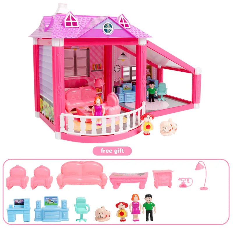 Baby DIY Doll house Toys Pink Assemble Princess Villa Handmade Construction Casa Miniature Furniture Dollhouse For Children Gift