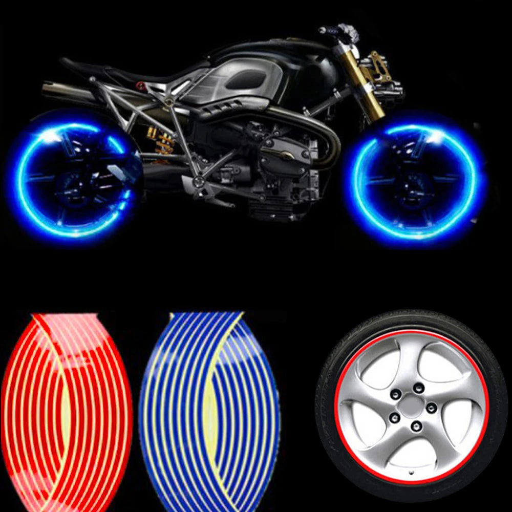 Red/Blue Motorcycle Bike Car Wheel Tire Stickers Reflective Rim Stripe Tape Auto Decals for 17''-19'' Wheel Rim Car Accessories