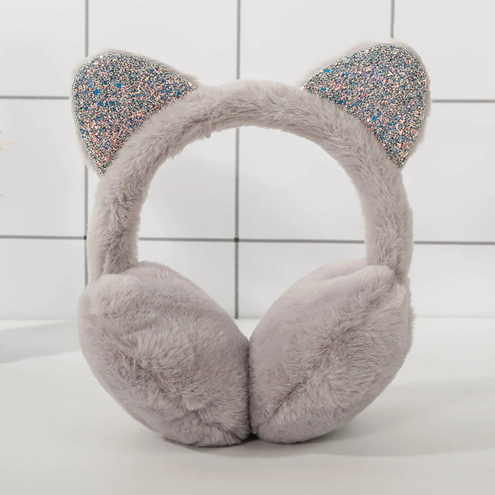 New Lovely Winter Warm Cat Ear Warmers Glitter Ears Plush Earmuffs for Women Playful Girls Ear Muffs Cold Protection Warm Hot