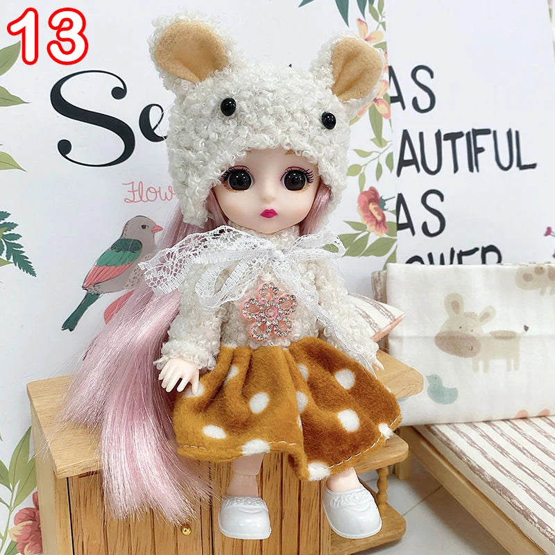 New 16 cm BJD Mini FASHION Toy DOLL With Clothes MINIATUR Kids Dolls Girls Baby Beautiful Dress Up 1/12 Birthday Gifts 3D Eyes