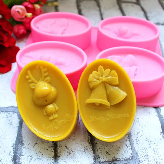 2/4 Cavity Handmade Silicone Molds For Soap 3d Christmas Deer Bell Soap Molds DIY Soap Making Candle Craft Form