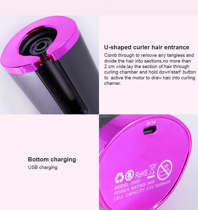 Automatic Hair Culers 3 Color Option USB Charging Portable Wireless Rotate Hair Curler Auto Hair Curling Iron Anti Scalding