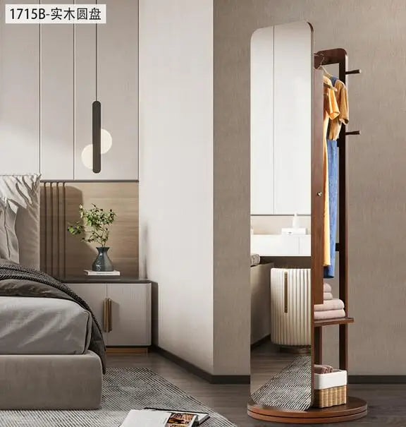 Full-length mirror, hanger, one-piece full-length mirror, household rotating floor mirror, coat rack with jewelry cabinet