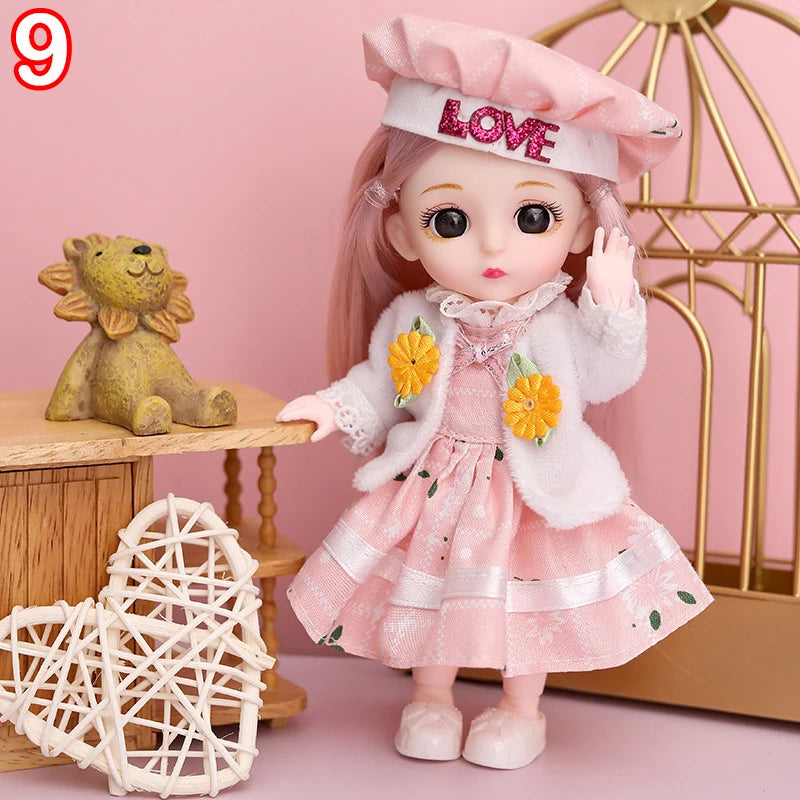 New 16 cm BJD Mini FASHION Toy DOLL With Clothes MINIATUR Kids Dolls Girls Baby Beautiful Dress Up 1/12 Birthday Gifts 3D Eyes