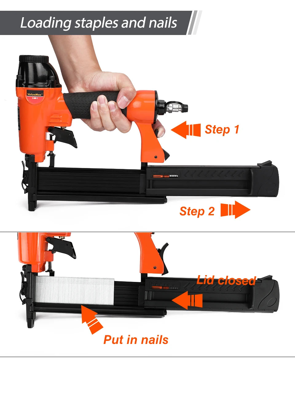 ValueMax 2 in1 Air Nail Gun Furniture Brad Nailer Pneumatic Gun Wood Frame Stapler Pneumatic Tool Power Tools with 400pc Staples