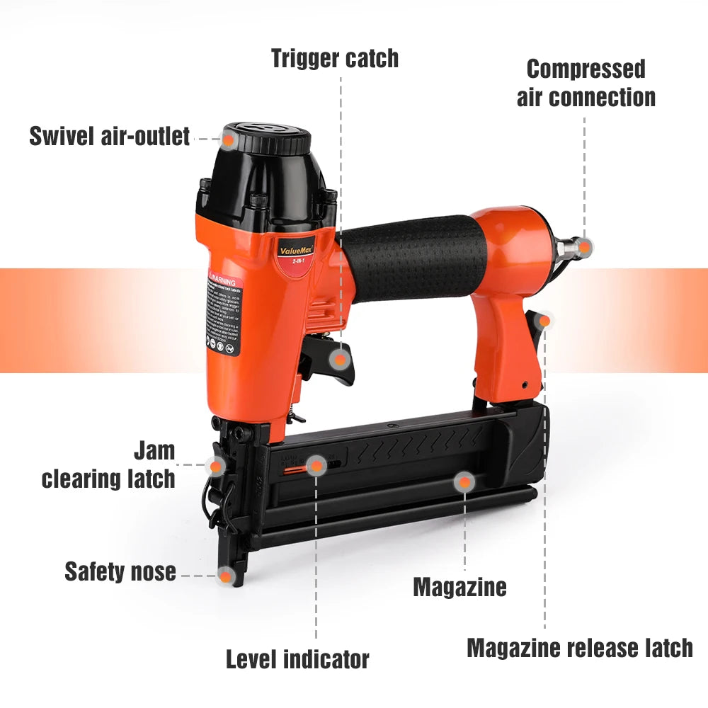 ValueMax 2 in1 Air Nail Gun Furniture Brad Nailer Pneumatic Gun Wood Frame Stapler Pneumatic Tool Power Tools with 400pc Staples