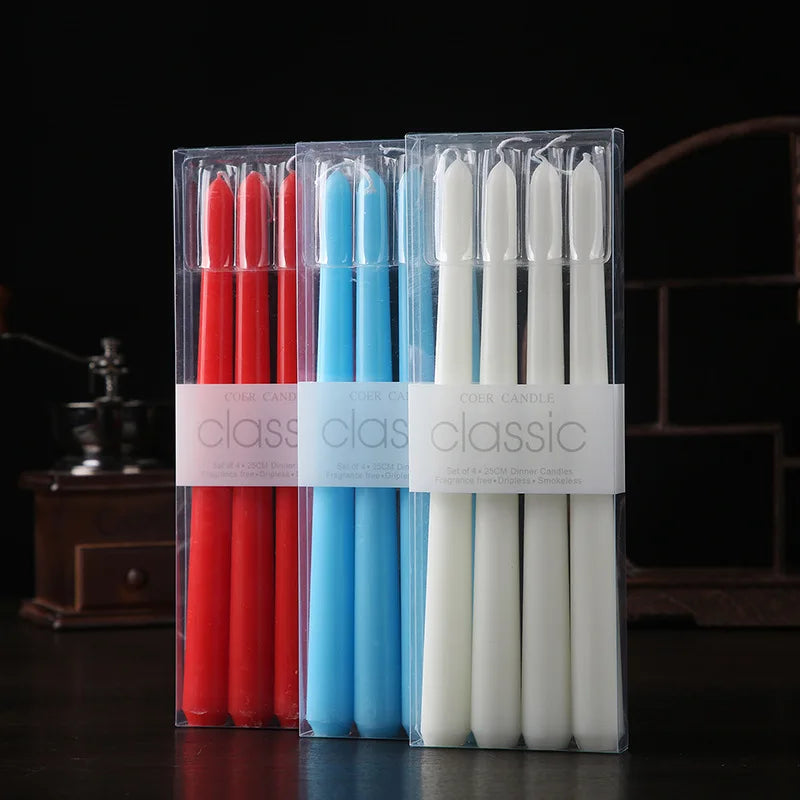 4pcs/Set European Classic Long Pole Candles Candlelight Dinner Props Household power outage emergency lighting red white candle