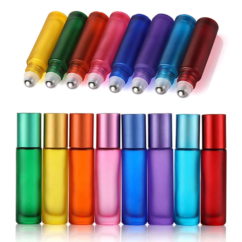 5/10/50pcs 10ml Roll On Bottle Thick Frosted Glass Perfume Bottle Refillable Empty Roller Essential Oils Vials