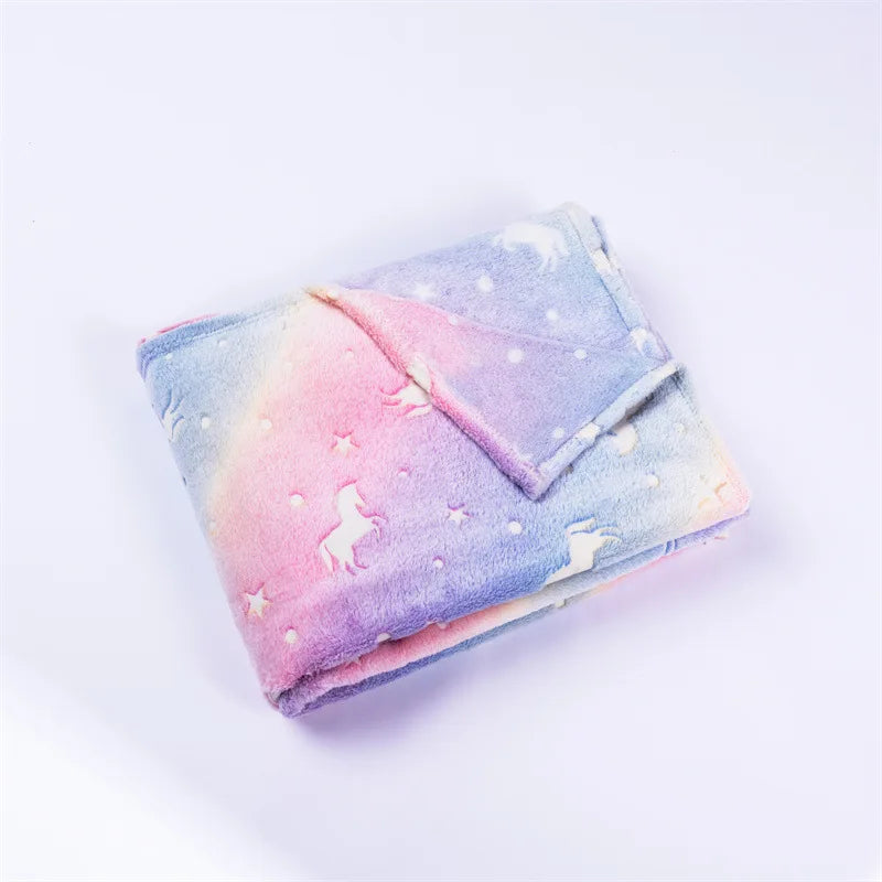 New Design Luminous Blanket Cartoon Design Glow in The Dark Flannel Blanket for Sofa Bed Christmas Gifts for Kids