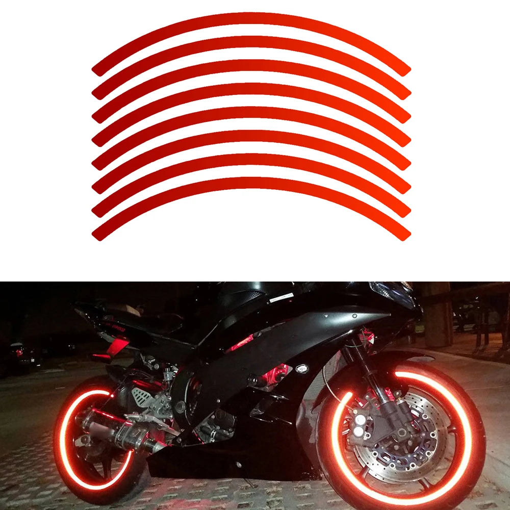 Red/Blue Motorcycle Bike Car Wheel Tire Stickers Reflective Rim Stripe Tape Auto Decals for 17''-19'' Wheel Rim Car Accessories