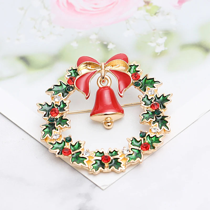 New Christmas Brooches Pins Cute Santa Snowman Claus Hat gloves Bells Socks Candy Enamel Pin Badges Brooch For Women Gift