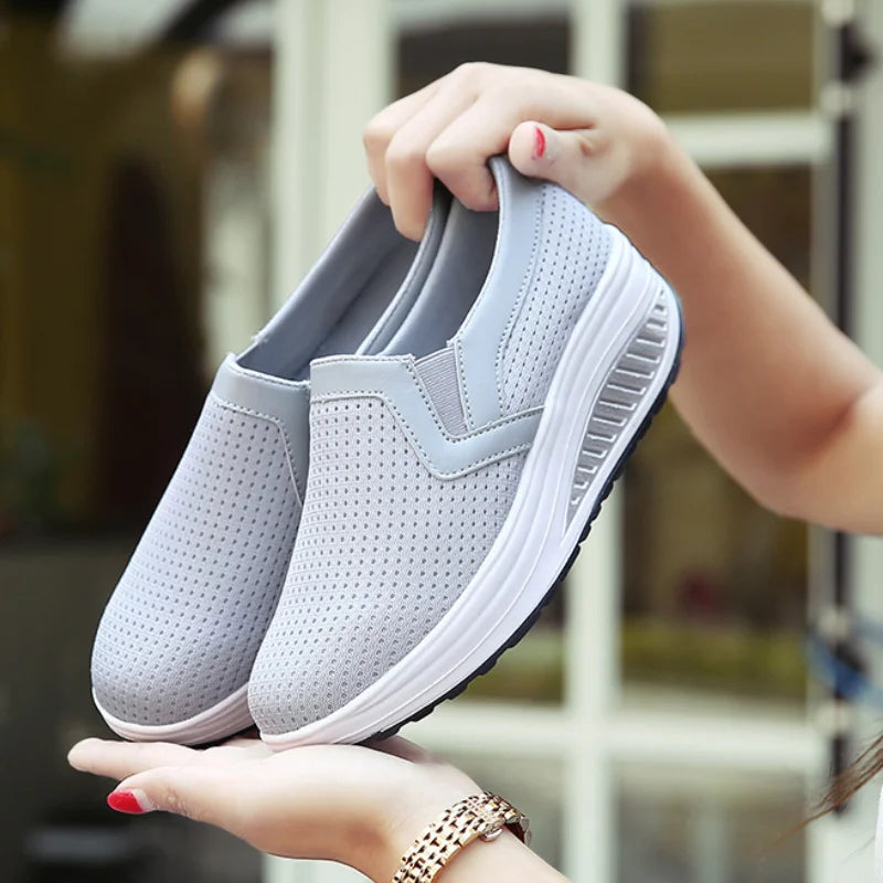 2024 Women Breathable Mesh Shoes Fashion Platform Wedges Sneakers Female Outdoor Running Shoes Vulcanized Shoes Zapatillas Mujer