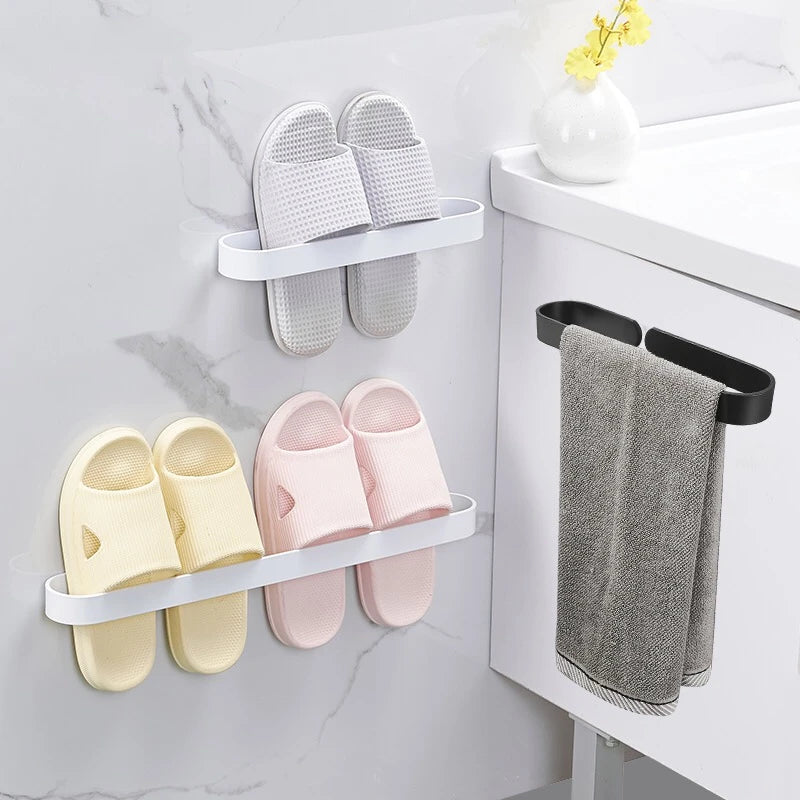 Slipper Clip Black/White Aluminum Simple Style U Pattern Nail-free Glue Bathroom Towel Rod Towel Holder Kitchen Pot Cover Racks