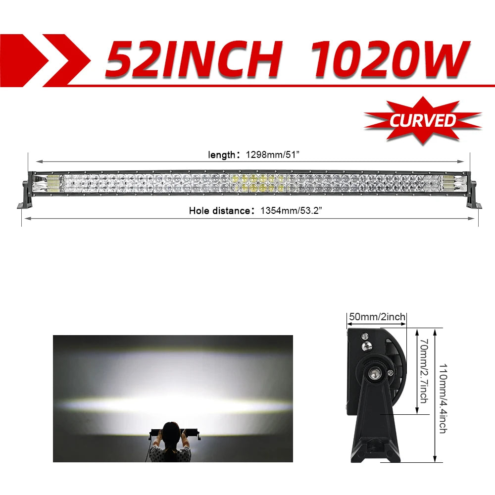 CO LIGHT 52" 12V 24V Offroad Led Light Bar Spot Flood Combo Beam 110000LM Led Bar 2-Row Led Work Light Bar for Car 4WD Truck SUV