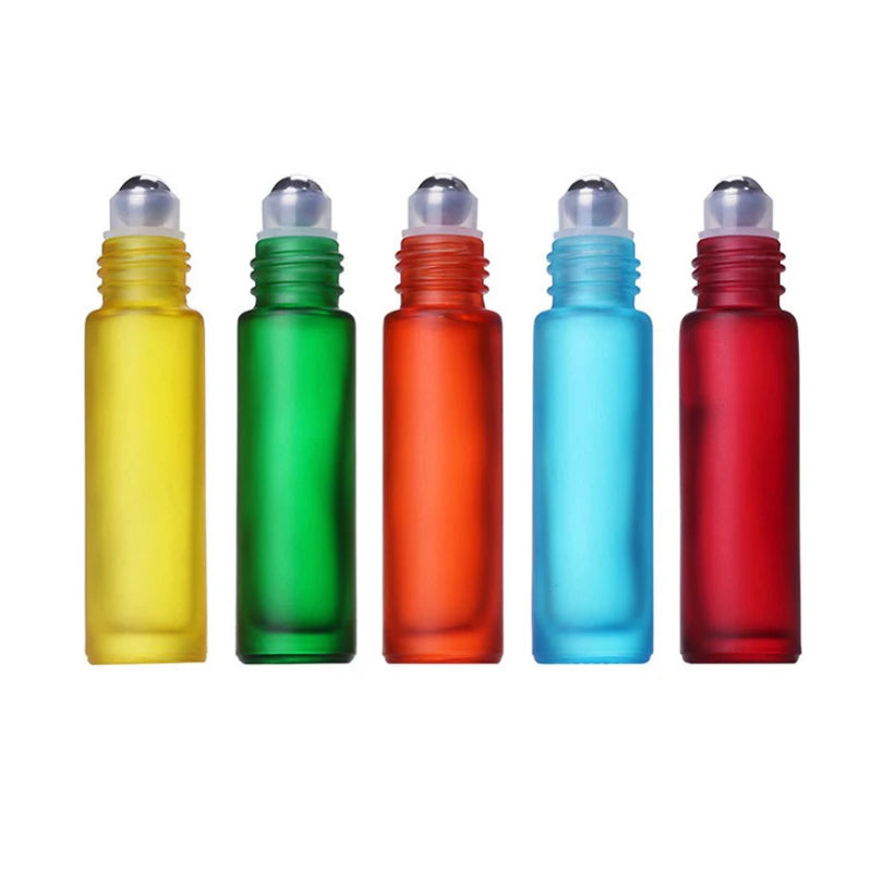 5/10/50pcs 10ml Roll On Bottle Thick Frosted Glass Perfume Bottle Refillable Empty Roller Essential Oils Vials