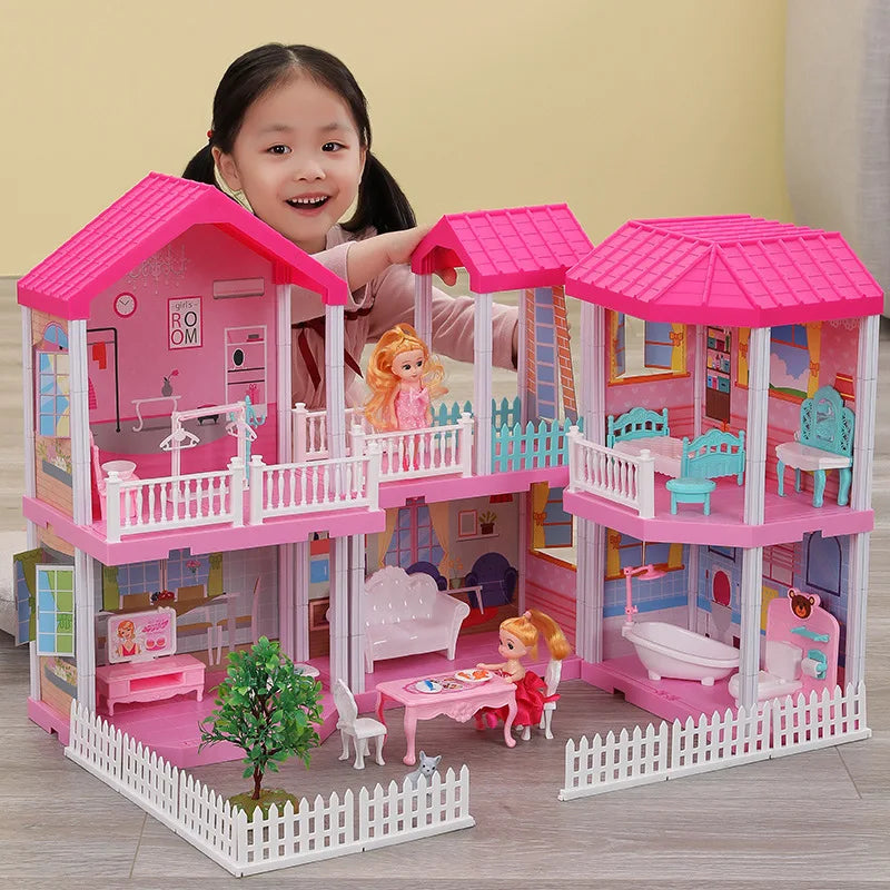 QWZ New Baby DIY Doll House Girls Pretend Toy Handmade Castle Dollhouse Birthday Gifts Educational Toys Doll Villa for Girl