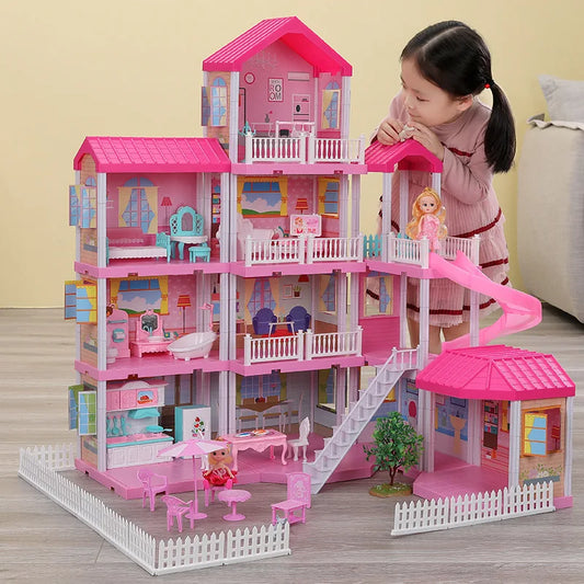 QWZ New Baby DIY Doll House Girls Pretend Toy Handmade Castle Dollhouse Birthday Gifts Educational Toys Doll Villa for Girl