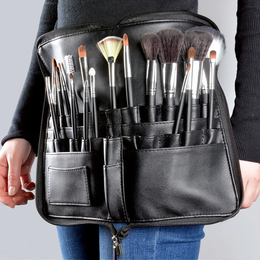 Artist Professional Makeup Brush Waist Bag Large Capacity PU Cosmetic Pack Portable Multi Pockets Bag with Belt Strap